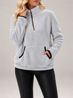 Women's Teddy Fleece Half-Zip Sweatshirt | Funnel Neck, Kangaroo Pocket