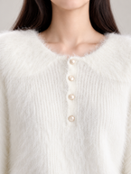 Women's Fluffy Knit Henley Jumper | Pearl Buttons, Relaxed Fit