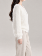 Women's Fluffy Knit Henley Jumper | Pearl Buttons, Relaxed Fit