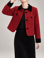 Women's Tweed Cropped Jacket | Velvet Collar, Patch Pockets