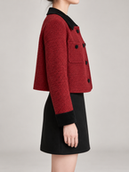 Women's Tweed Cropped Jacket | Velvet Collar, Patch Pockets
