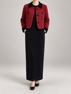 Women's Tweed Cropped Jacket | Velvet Collar, Patch Pockets