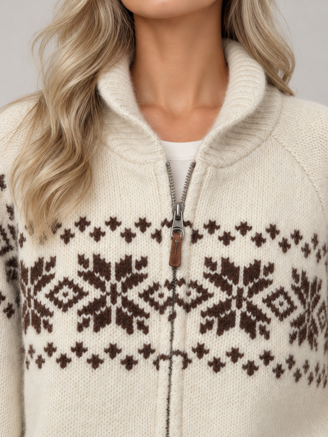 Women's Snowflake Zip-Up Knit Cardigan