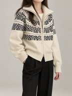 Women's Fair Isle Yoke Zip Cardigan | Funnel Neck