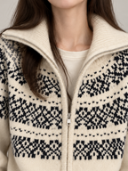 Women's Fair Isle Yoke Zip Cardigan | Funnel Neck