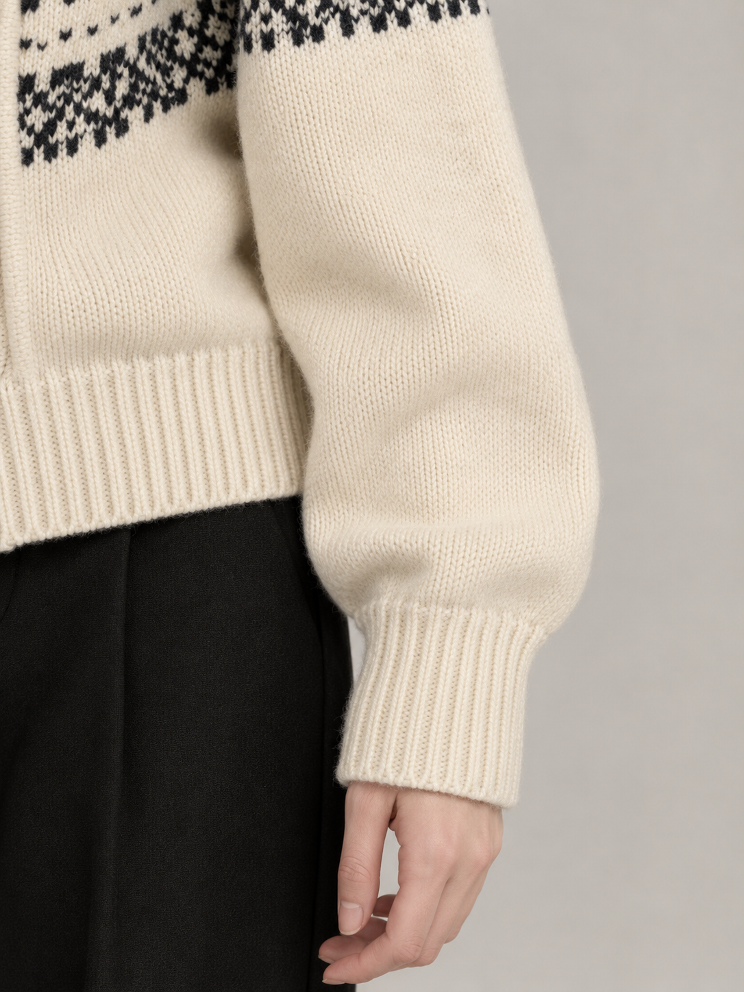 Women's Fair Isle Yoke Zip Cardigan | Funnel Neck