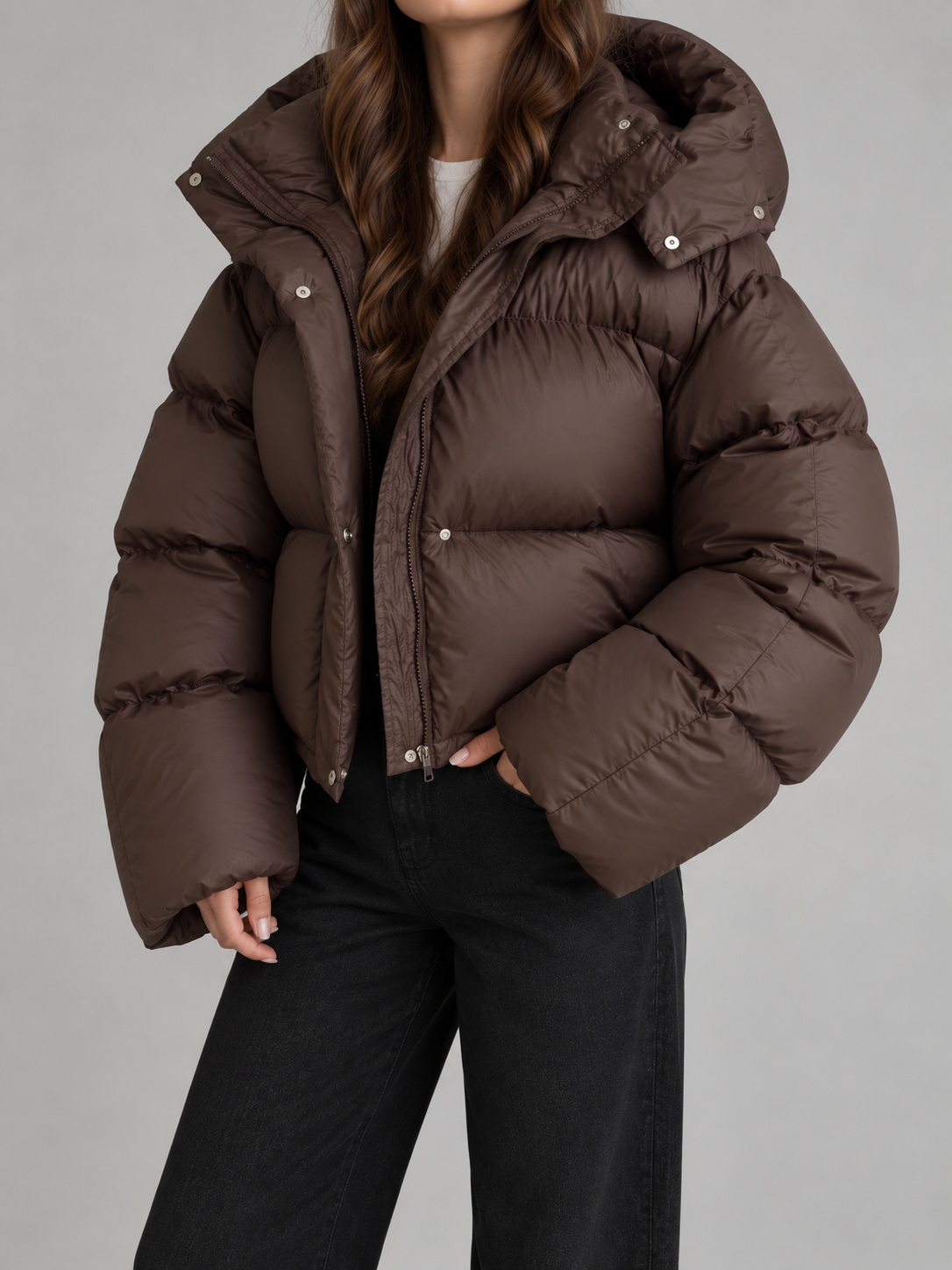 Women's Cropped Hooded Puffer Jacket | Drawstring Waist