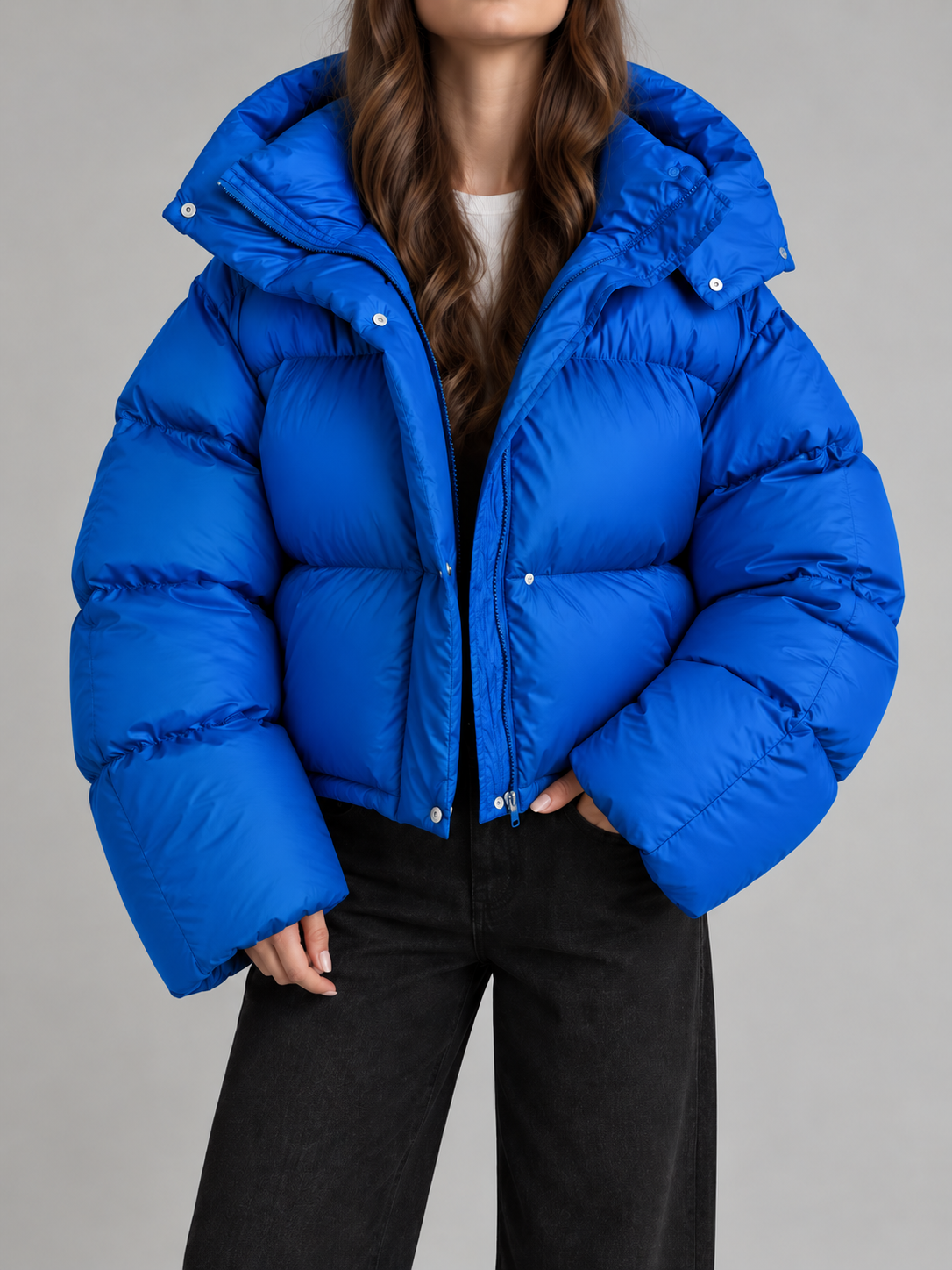 Women's Cropped Hooded Puffer Jacket | Drawstring Waist