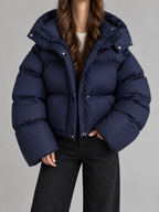 Women's Cropped Hooded Puffer Jacket | Drawstring Waist