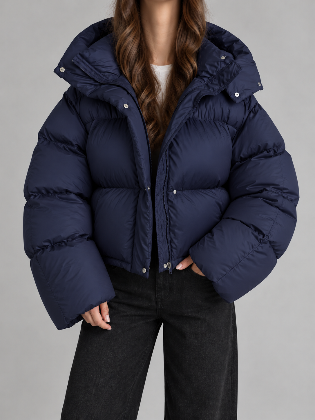 Women's Cropped Hooded Puffer Jacket | Drawstring Waist