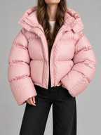 Women's Cropped Hooded Puffer Jacket | Drawstring Waist