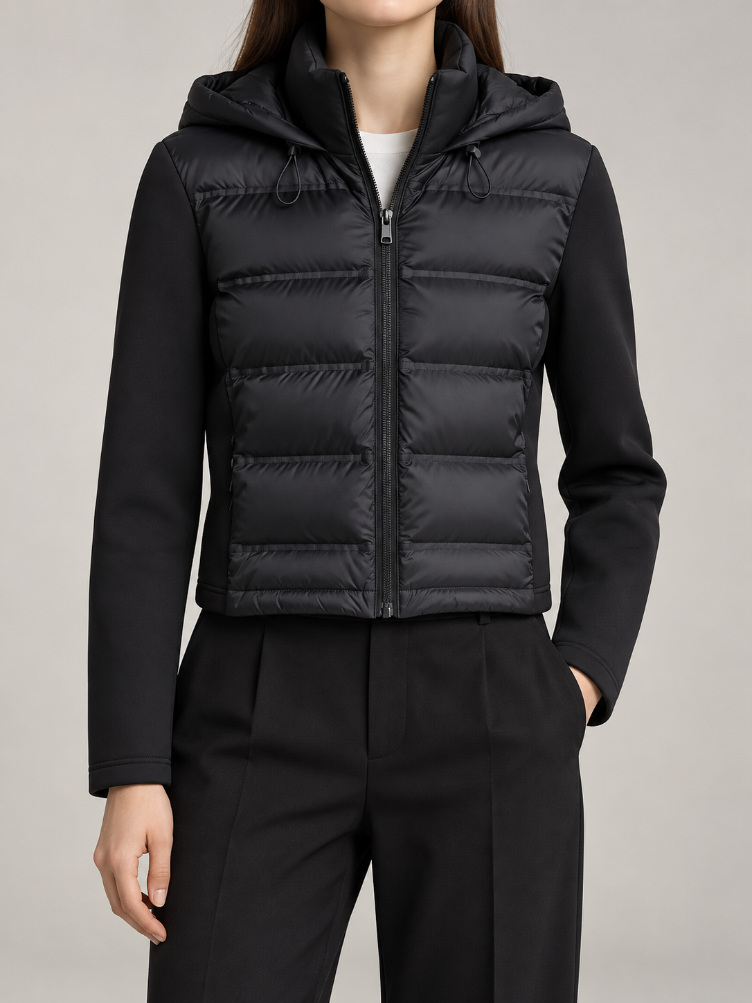 Women's Hybrid Padded Jacket | Quilted Front, Stretch Sleeves