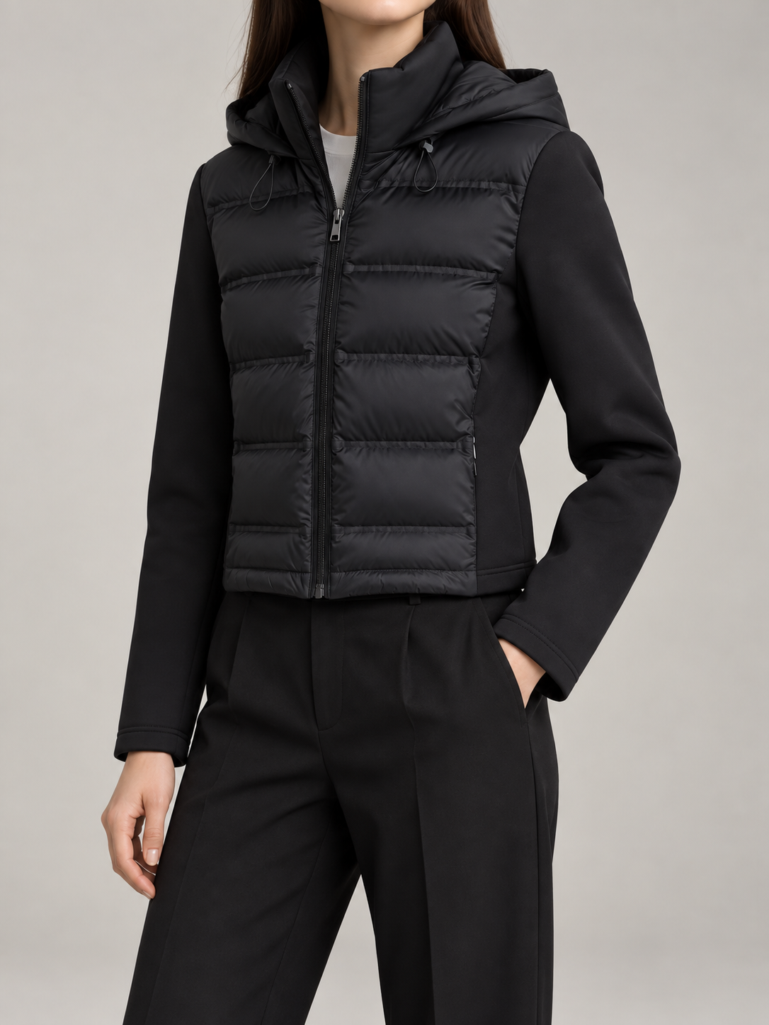Women's Hybrid Padded Jacket | Quilted Front, Stretch Sleeves