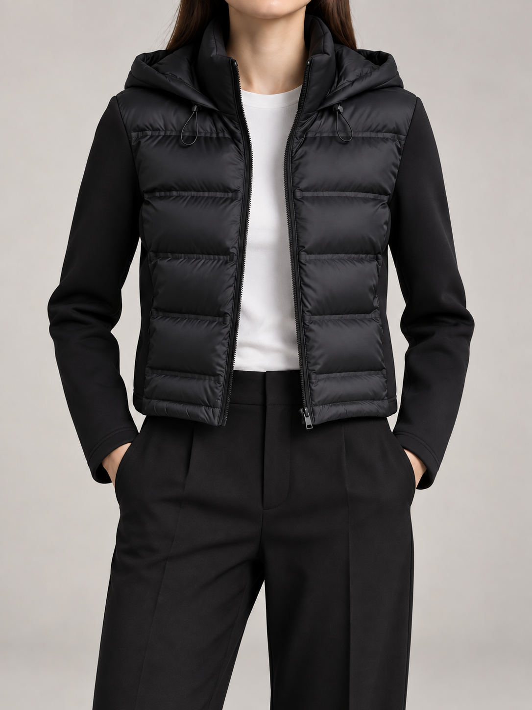Women's Hybrid Padded Jacket | Quilted Front, Stretch Sleeves