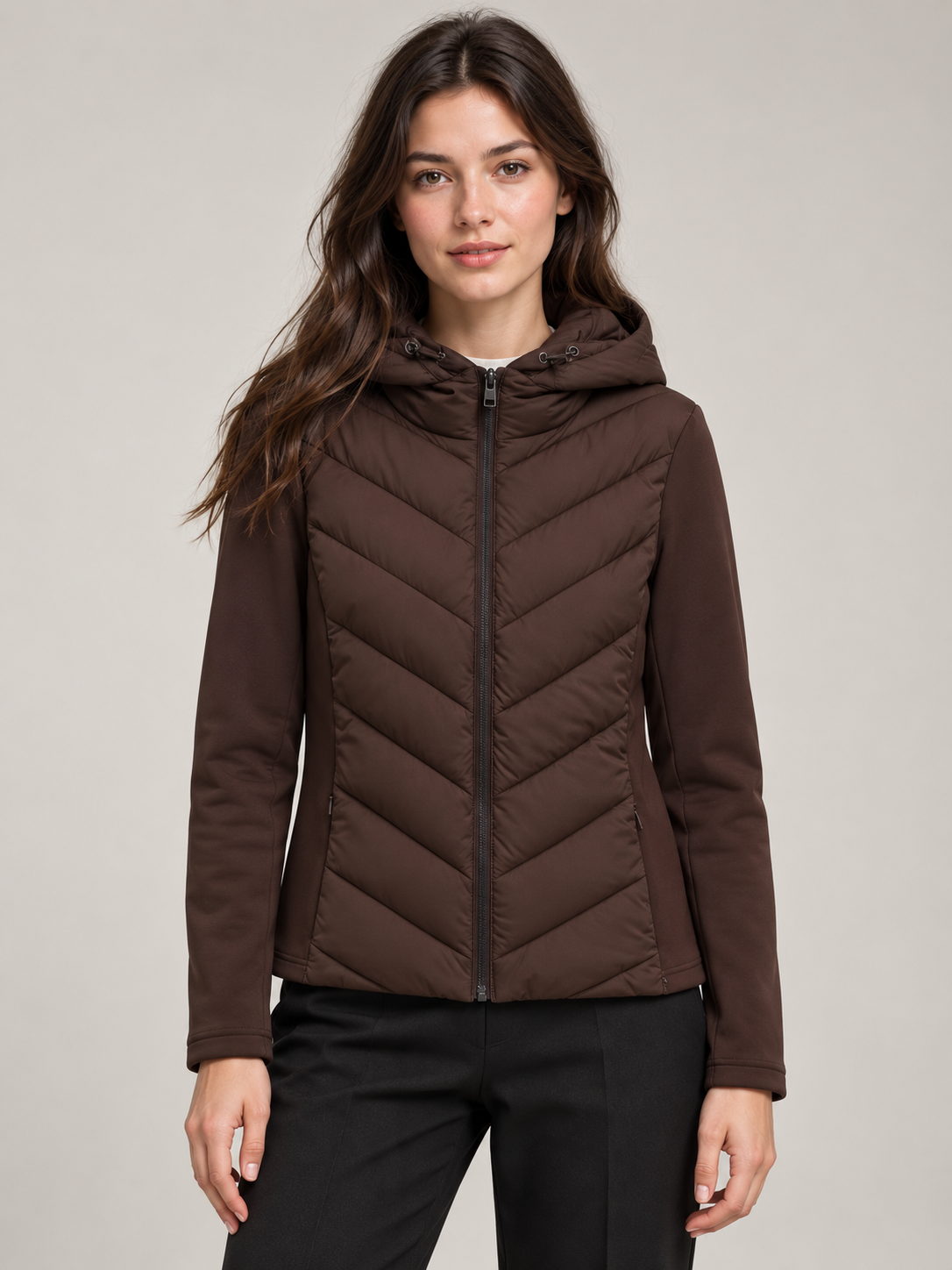 Women's Slim Hooded Hybrid Jacket | Chevron Quilted Front