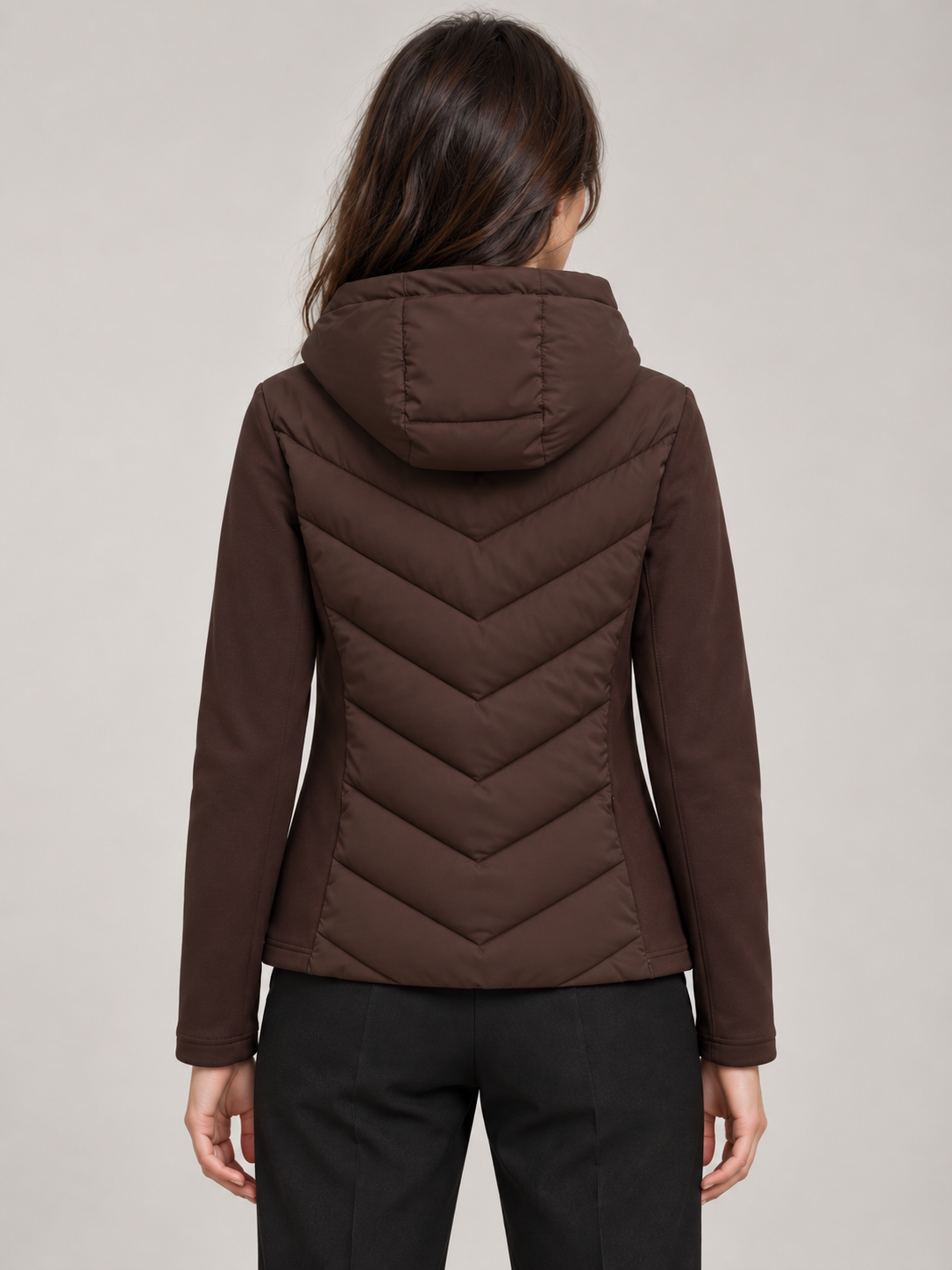 Women's Slim Hooded Hybrid Jacket | Chevron Quilted Front