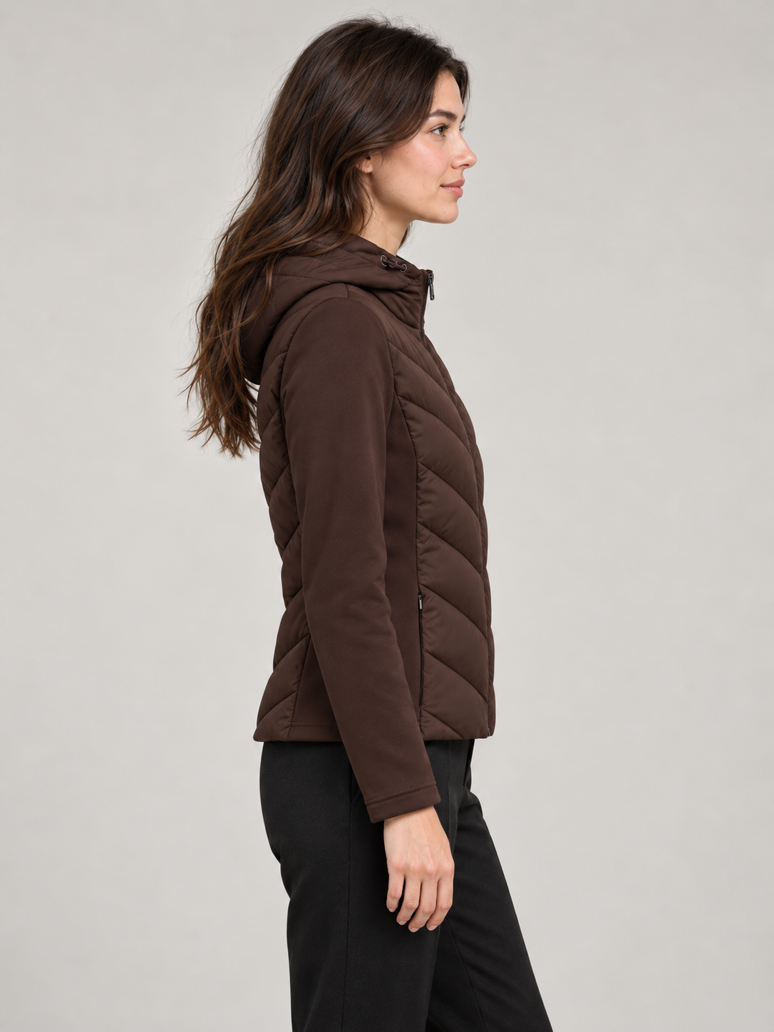 Women's Slim Hooded Hybrid Jacket | Chevron Quilted Front