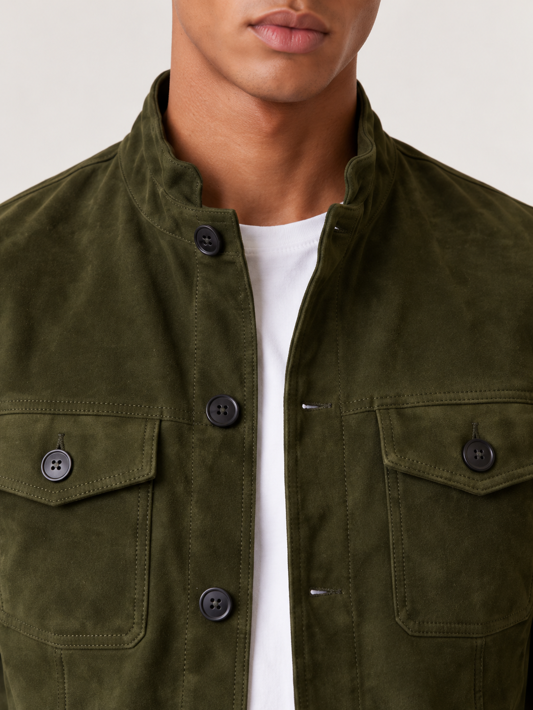 Men's Faux Suede Trucker Jacket | Stand Collar