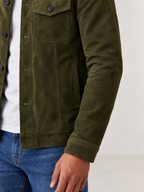 Men's Faux Suede Trucker Jacket | Stand Collar