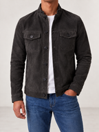 Men's Faux Suede Trucker Jacket | Stand Collar