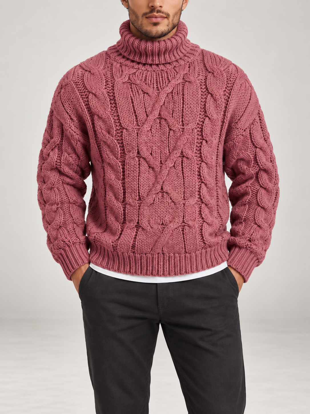 Men's Cable Knit Roll Neck Jumper