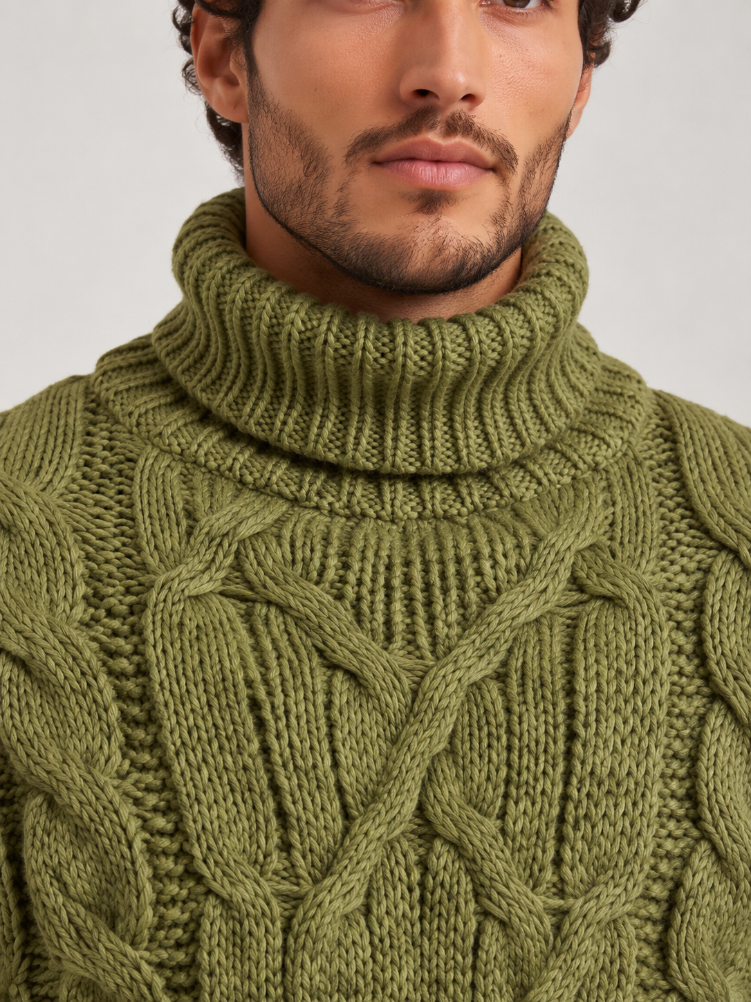 Men's Cable Knit Roll Neck Jumper
