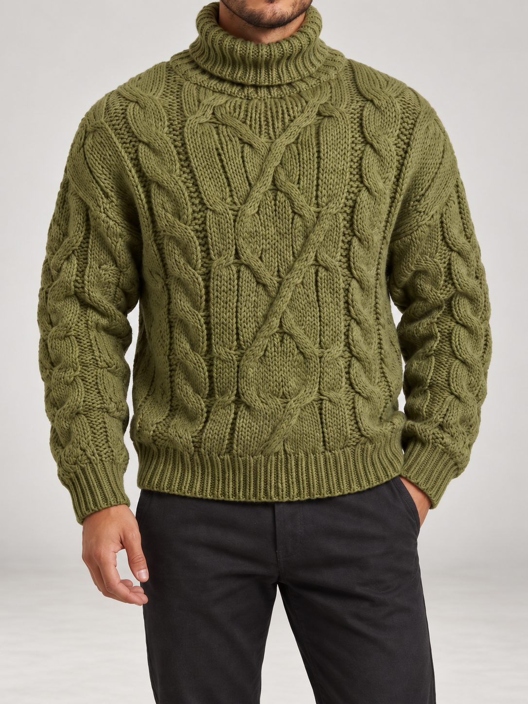 Men's Cable Knit Roll Neck Jumper