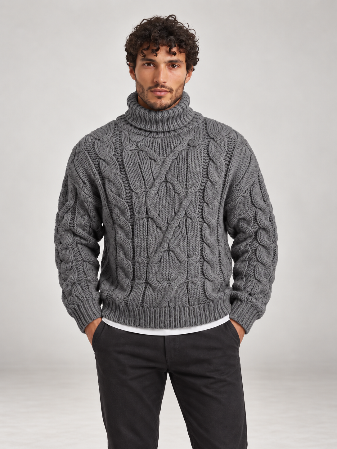 Men's Cable Knit Roll Neck Jumper