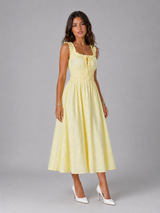 Women's Floral Shirred Waist Midi Dress