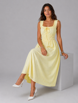Women's Floral Shirred Waist Midi Dress