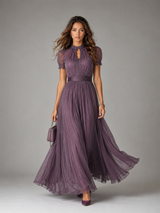 Women's Chiffon Lace Trim Maxi Dress