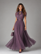 Women's Chiffon Lace Trim Maxi Dress