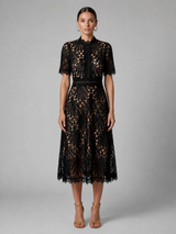 Women's Lace High Neck A Line Midi Dress