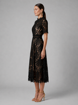 Women's Lace High Neck A Line Midi Dress