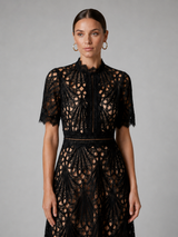 Women's Lace High Neck A Line Midi Dress
