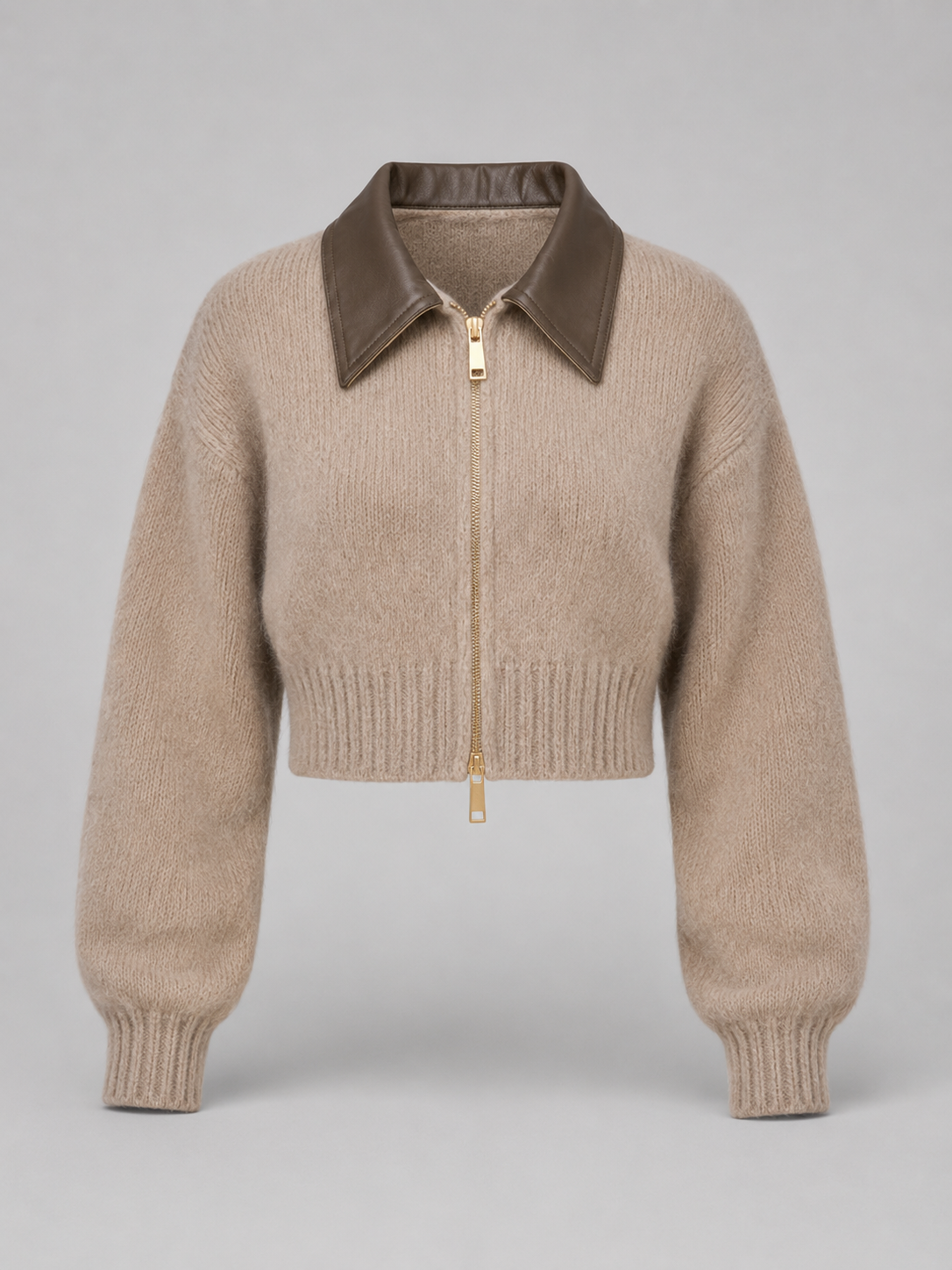 Women's Cropped Fuzzy-Knit Zip Cardigan