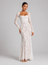 Women's Lace Corset Long Sleeve Maxi Dress