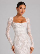 Women's Lace Corset Long Sleeve Maxi Dress
