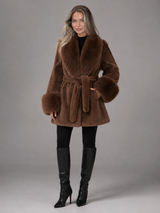 Women's Belted Faux Fur Collar Coat