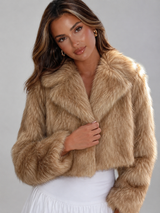Women's Collared Faux Fur Jacket Beige