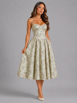 Women's Floral Corset Sweetheart Midi Dress
