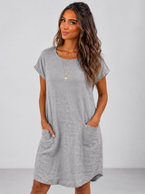 Women's Linen Short Sleeve Midi Dress