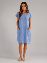 Women's Linen Short Sleeve Midi Dress