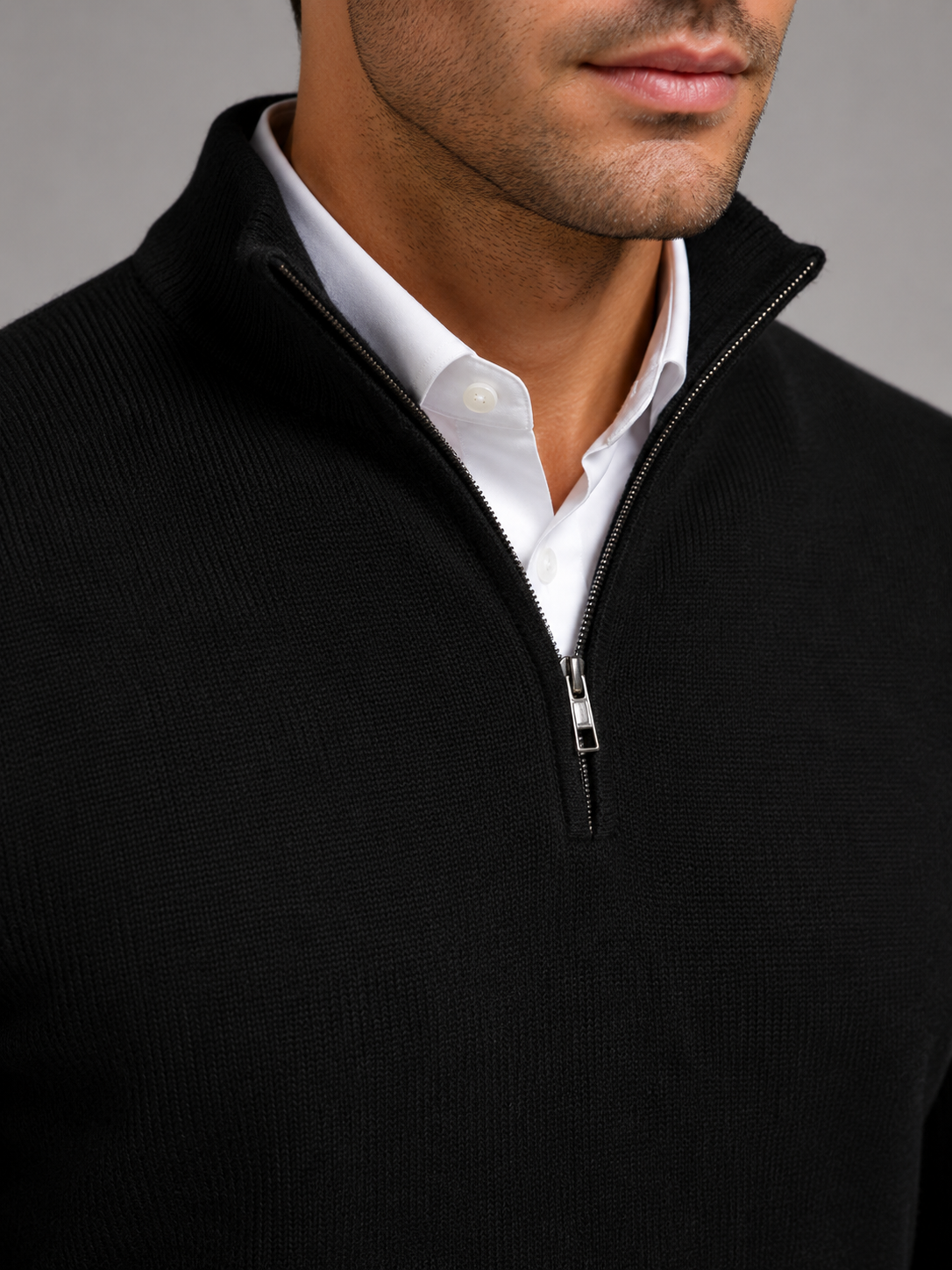 Men's Quarter-Zip Mock Neck Sweater With Contrast Trim