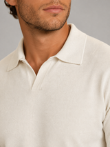 Men's Knit Open-Collar Polo Sweater Ivory