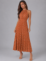 Women's Polka Dot Halter Midi Dress