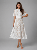 Women's Lace High Neck A Line Midi Dress