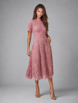 Women's Lace High Neck A Line Midi Dress