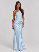 Women's One Shoulder Draped Satin Maxi Dress