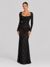 Women's Lace Corset Long Sleeve Maxi Dress